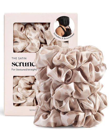 Kitsch Satin Hair Scrunchies for Women, Softer Than Silk Scrunchies for Hair, Satin Scrunchies for Girls, Satin Hair Ties for Women, Silk Hair Ties No Damage, Silk Ponytail Holders, 5 pcs (Cameo)