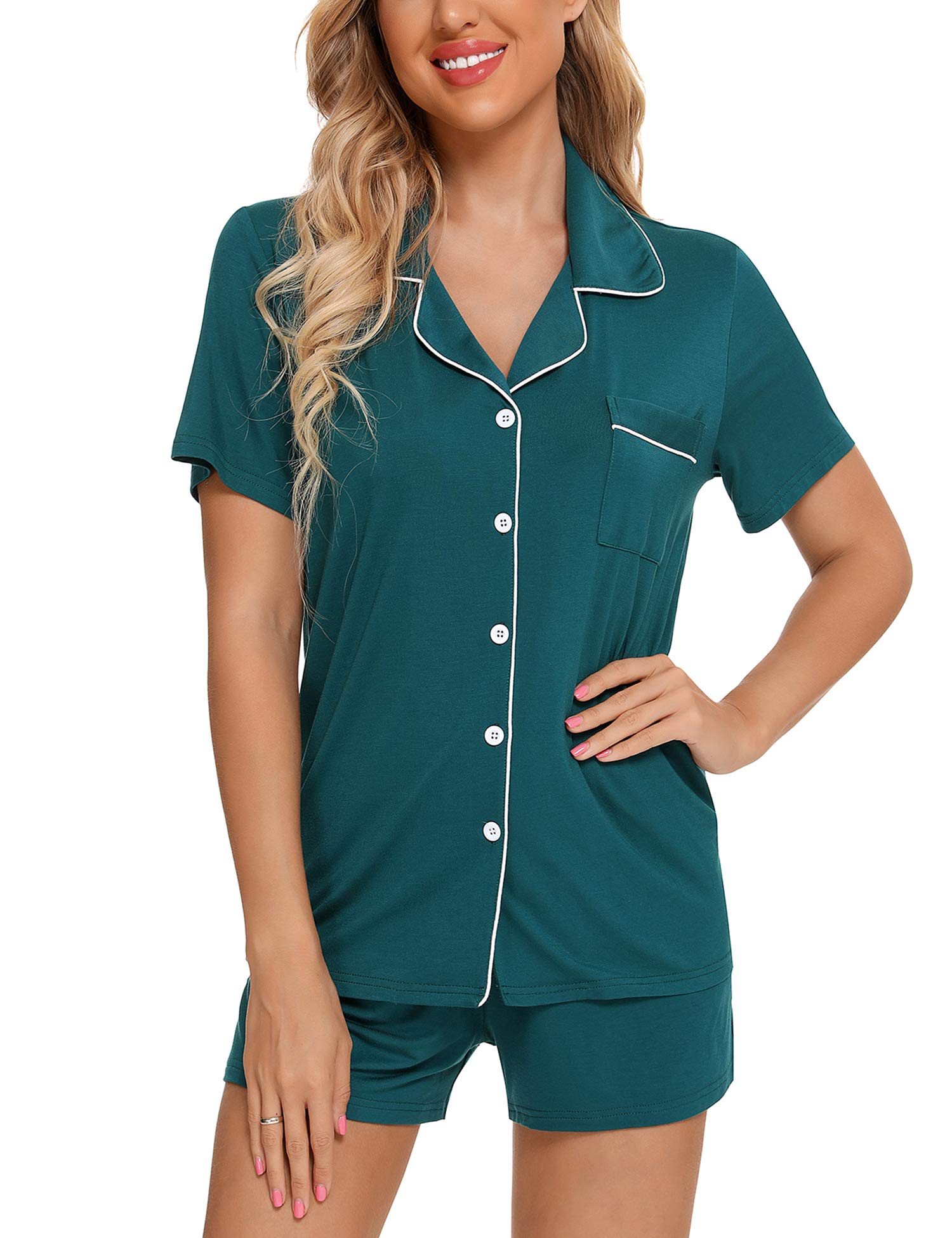 Senert Pajamas Set For Women Short Sleeve Sleepwear Soft Button Down Pjs Set Nightwear Lounge Sets S-XXL