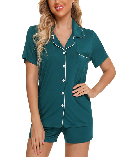 Senert Pajamas Set For Women Short Sleeve Sleepwear Soft Button Down Pjs Set Nightwear Lounge Sets S-XXL