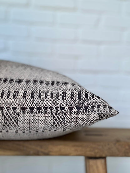 Pillow Cover 100% Linen 20 x 20 inches Double Sided Block Print with Zipper for Easy Removal Home Decor Shabby Chic Farmhouse Neutral Decorative Sofa Couch Accent (Plaid White Grey)