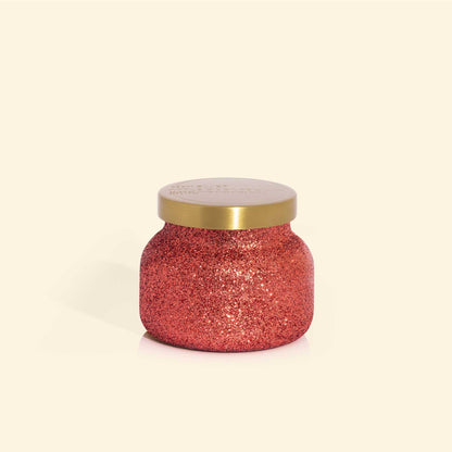 Capri Blue Tinsel &amp; Spice Holiday Candle - Signature Glam Jar Candle - Juniper Berry, Cinnamon &amp; Vanilla Scented Candles - Soy Wax Blend - Christmas Decor - Maroon Glitter Candle Holder (19 oz)