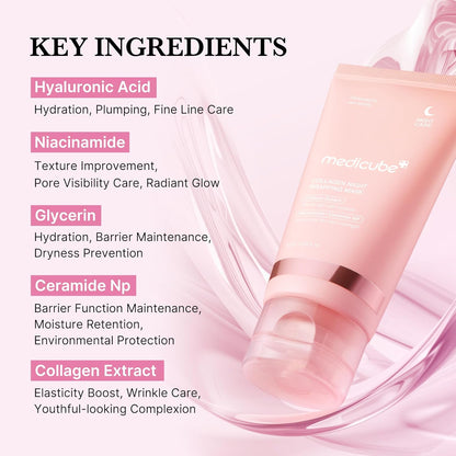 Medicube Collagen Overnight Wrapping Peel Off Facial Mask Pack - Elasticity &amp; Hydration Care, Reduces Sagging &amp; Dullness - Hydrolyzed Collagen For Glowing Skin - Korean Skin Care, 2.53 fl.oz