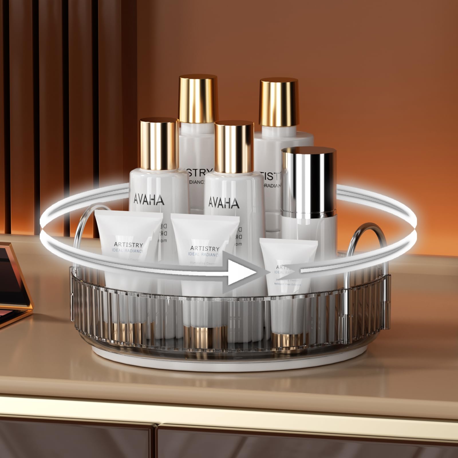 YCIA&amp;DONE 360 Rotating Makeup Organizer and Storage for Vanity Bathroom Countertop, High Capacity Cosmetic Skincare Perfume Organizer for Dresser Lazy Susan Organizers(Clear White,2 Tiers)