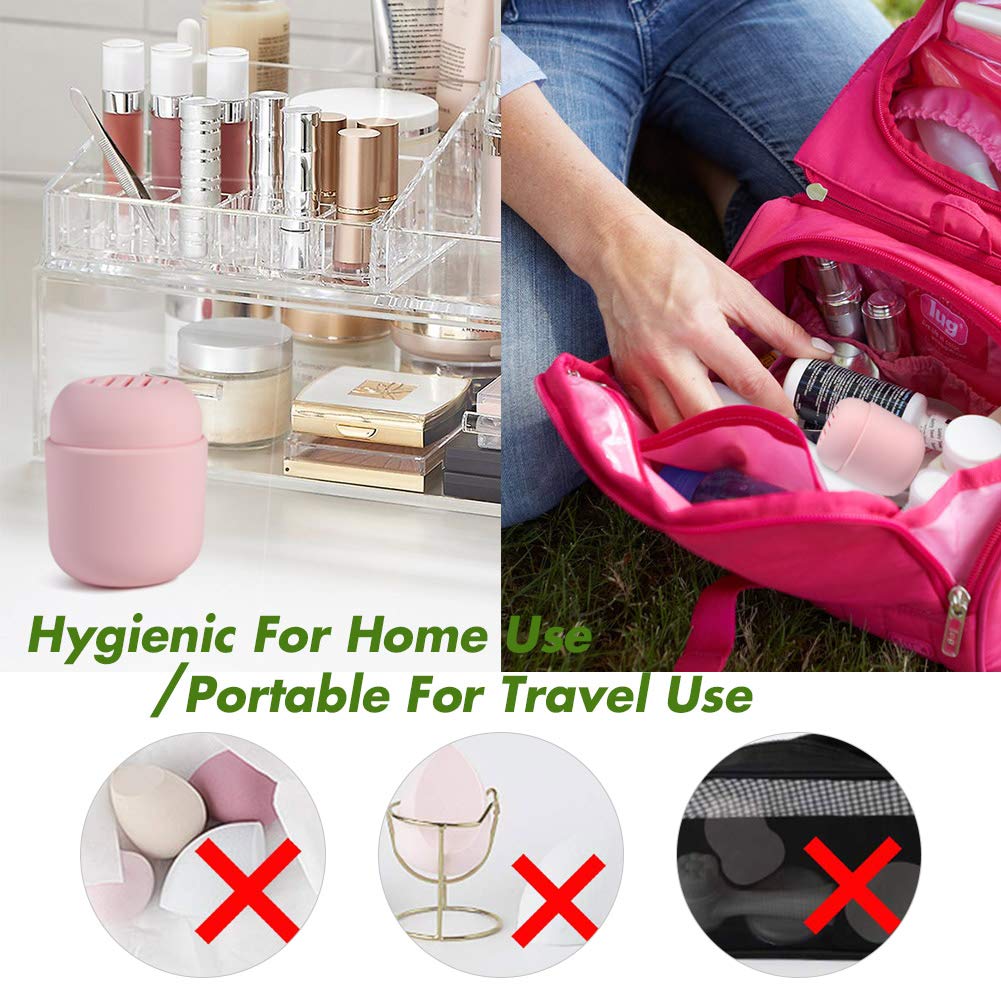 BEZOX Makeup Sponge Holder, Silicone Beauty Sponge Case with Double-Sided Vent Design for Quick Drying, Compact Travel Essentials Make Up Blender Container - Khaki