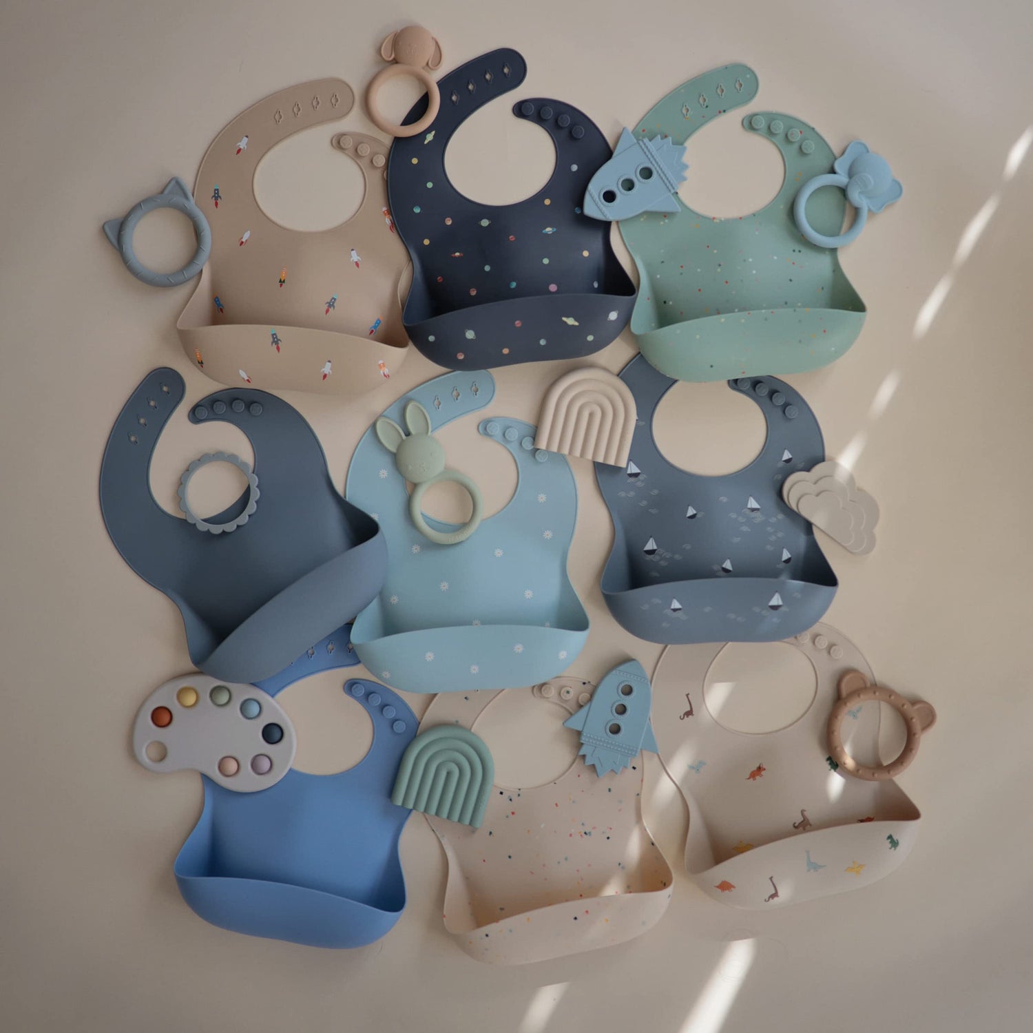 mushie Silicone Baby Bib | Adjustable Fit Waterproof Bibs (Whales)