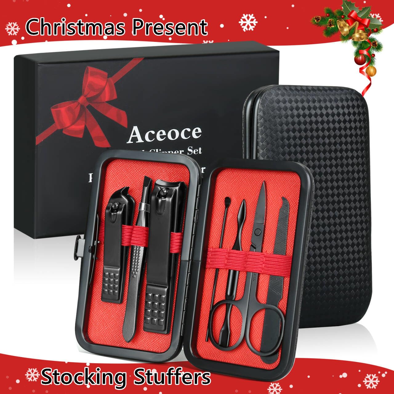 Manicure Set Professional Grooming Kits, Nail Clippers Pedicure Kit 8pcs Nail Kit Pedicure Set Tools with Aceoce Travel Case for Women Men Home or Salon Gift