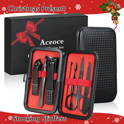 Manicure Set Professional Grooming Kits, Nail Clippers Pedicure Kit 8pcs Nail Kit Pedicure Set Tools with Aceoce Travel Case for Women Men Home or Salon Gift