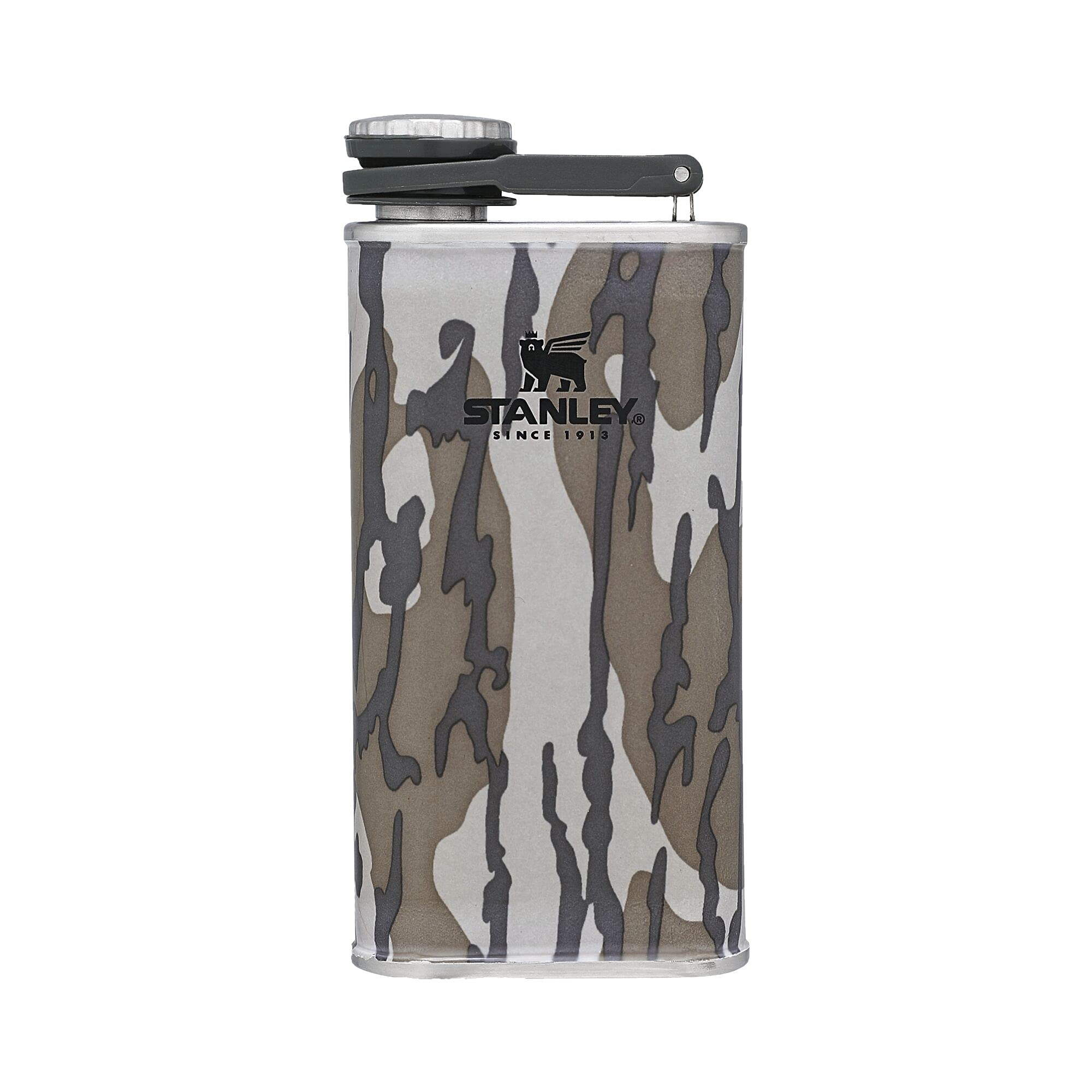 Stanley Classic Flask 8 oz / 0.23 L with Never-Lose Cap, Wide Mouth Stainless Steel Hip Flask for Easy Filling &amp; Pouring, Insulated BPA-Free Leak-Proof Flask,Hammertone Green