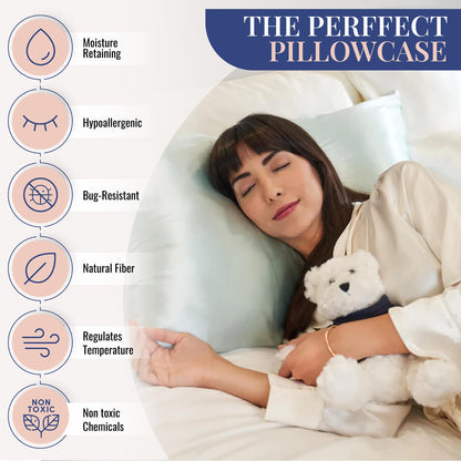 Blissy Silk Pillowcase - 100% Pure Mulberry Silk - 22 Momme 6A High-Grade Fibers - Silk Pillow Cover for Hair &amp; Skin - Regular, Queen &amp; King with Hidden Zipper (Standard,Blissy White)