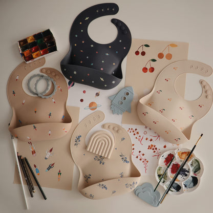 mushie Silicone Baby Bib | Adjustable Fit Waterproof Bibs (Whales)