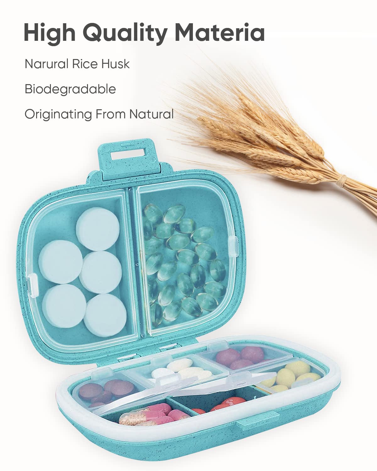 Holii Travel Pill Organizer, 8 Compartments Portable Pill Case, Daily Pill Box to Hold Vitamins, Small Pill Container for Pocket Purse Medicine Organizer（Khaki）