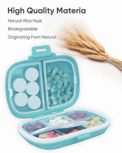 Holii Travel Pill Organizer, 8 Compartments Portable Pill Case, Daily Pill Box to Hold Vitamins, Small Pill Container for Pocket Purse Medicine Organizer（Khaki）