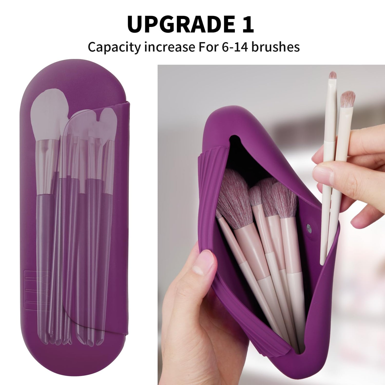 AGIKET Silicone Makeup Brush Holder Travel Cosmetic Bag：Soft Portable Cosmetic Face Brushes Holder with Upgrade Anti-Fall Out Magnetic Closure, Large Travel Makeup Brush Case - Walnut