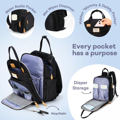 RUVALINO Diaper Bag Backpack, Multifunction Travel Pack Maternity Baby Changing Bags, Large Capacity, Waterproof, Beige