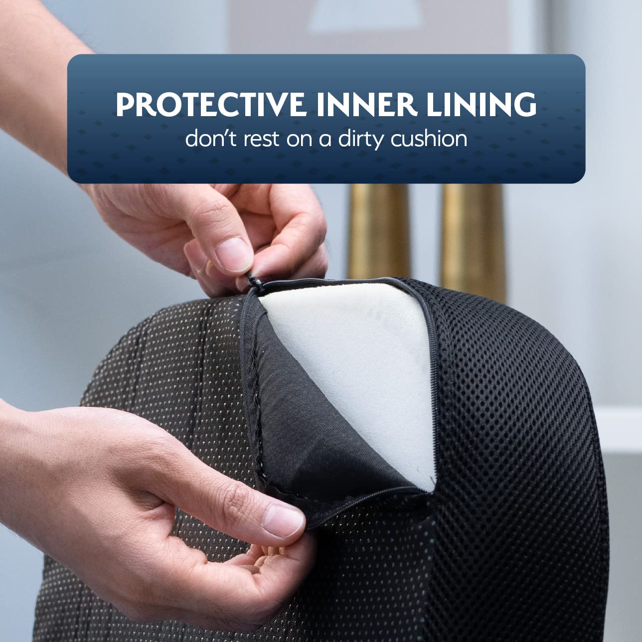 Sky Mat Office Chair Cushion - 17.9 x 14 x 2.75 Seat Pillow for Back Discomfort w/Gel Foam Pad, Mesh Cover, Handle and Portable Bag - Machine Washable Pressure Relief Cushions