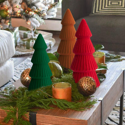 Christmas Decorations Indoor- 3 Pcs Velvet Christmas Tree,Modern Cone Ceramics Christmas Decor Tabletop Winter Home Minimalist for Holiday Entryway Table Mantel Centerpiece(Green)