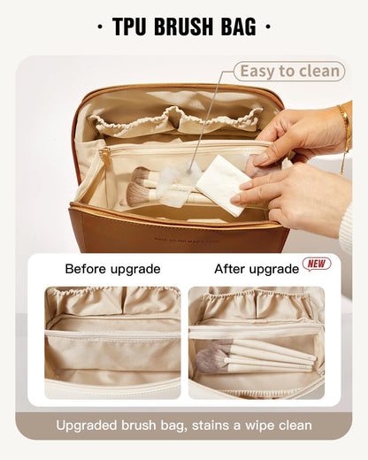 EACHY Travel Makeup Bag,Large Capacity Cosmetic Bags for Women,Waterproof Portable Pouch Open Flat Toiletry Bag Make up Organizer with Divider and Handle