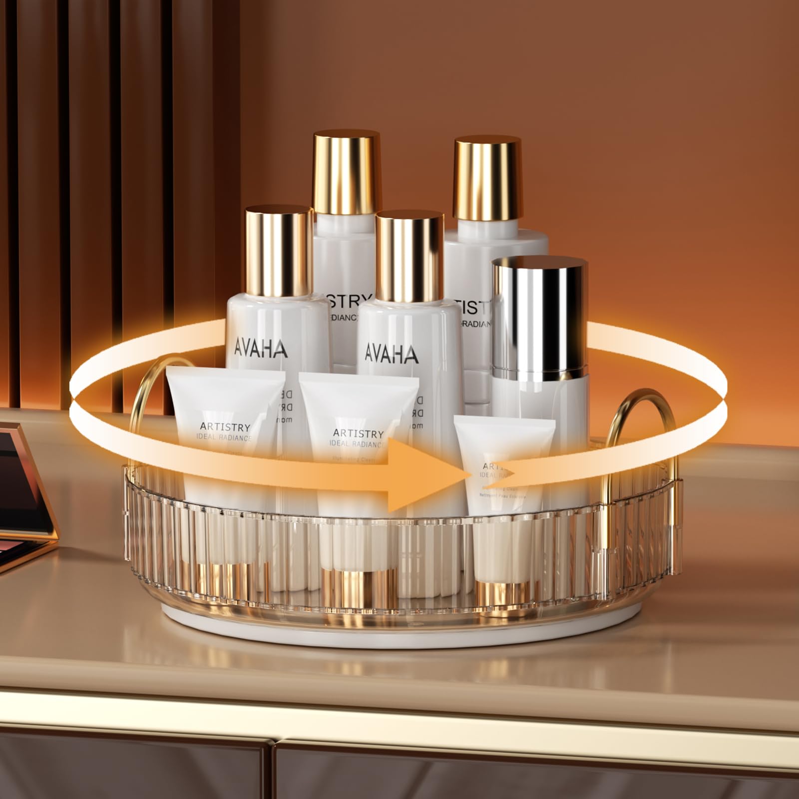 YCIA&amp;DONE 360 Rotating Makeup Organizer and Storage for Vanity Bathroom Countertop, High Capacity Cosmetic Skincare Perfume Organizer for Dresser Lazy Susan Organizers(Clear White,2 Tiers)