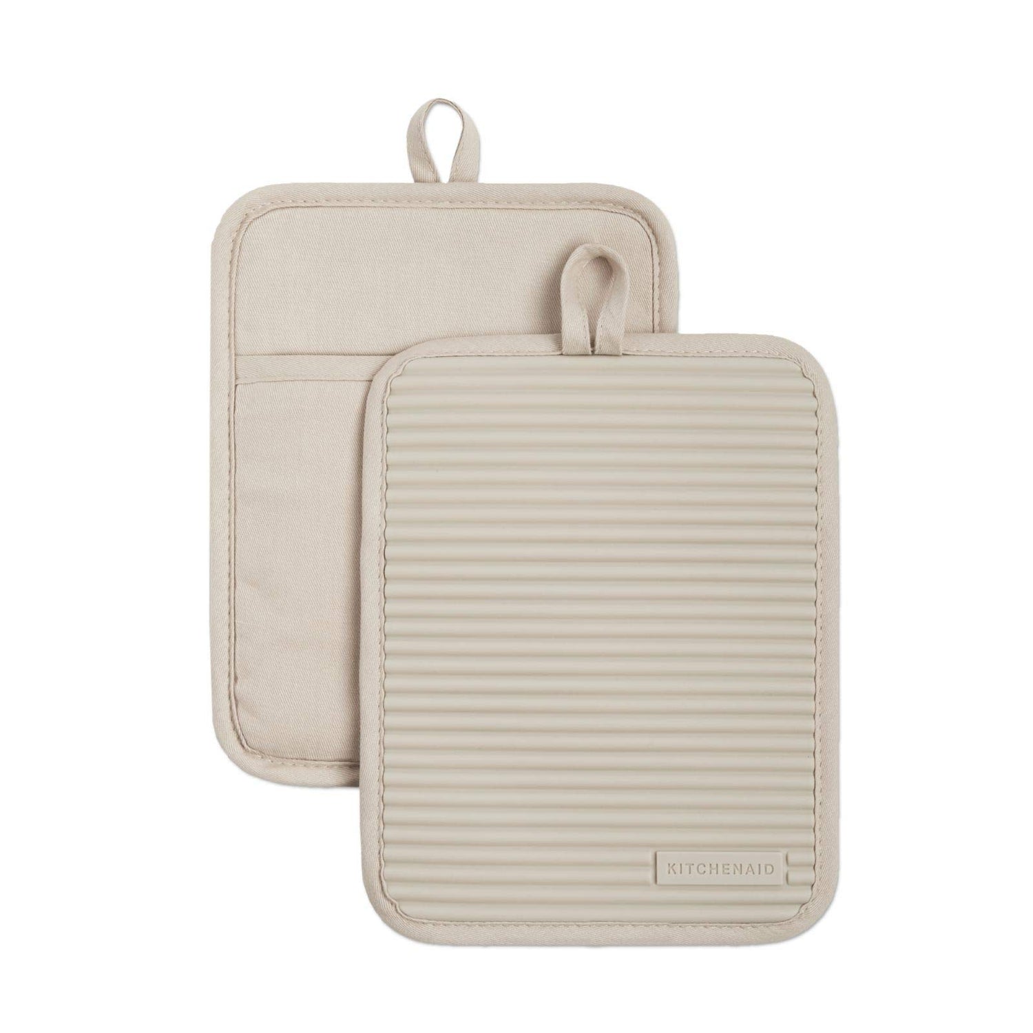 KitchenAid Ribbed Soft Silicone Water Resistant Pot Holder Set, Milkshake , 2 Piece Set, 7&quot;x9&quot;