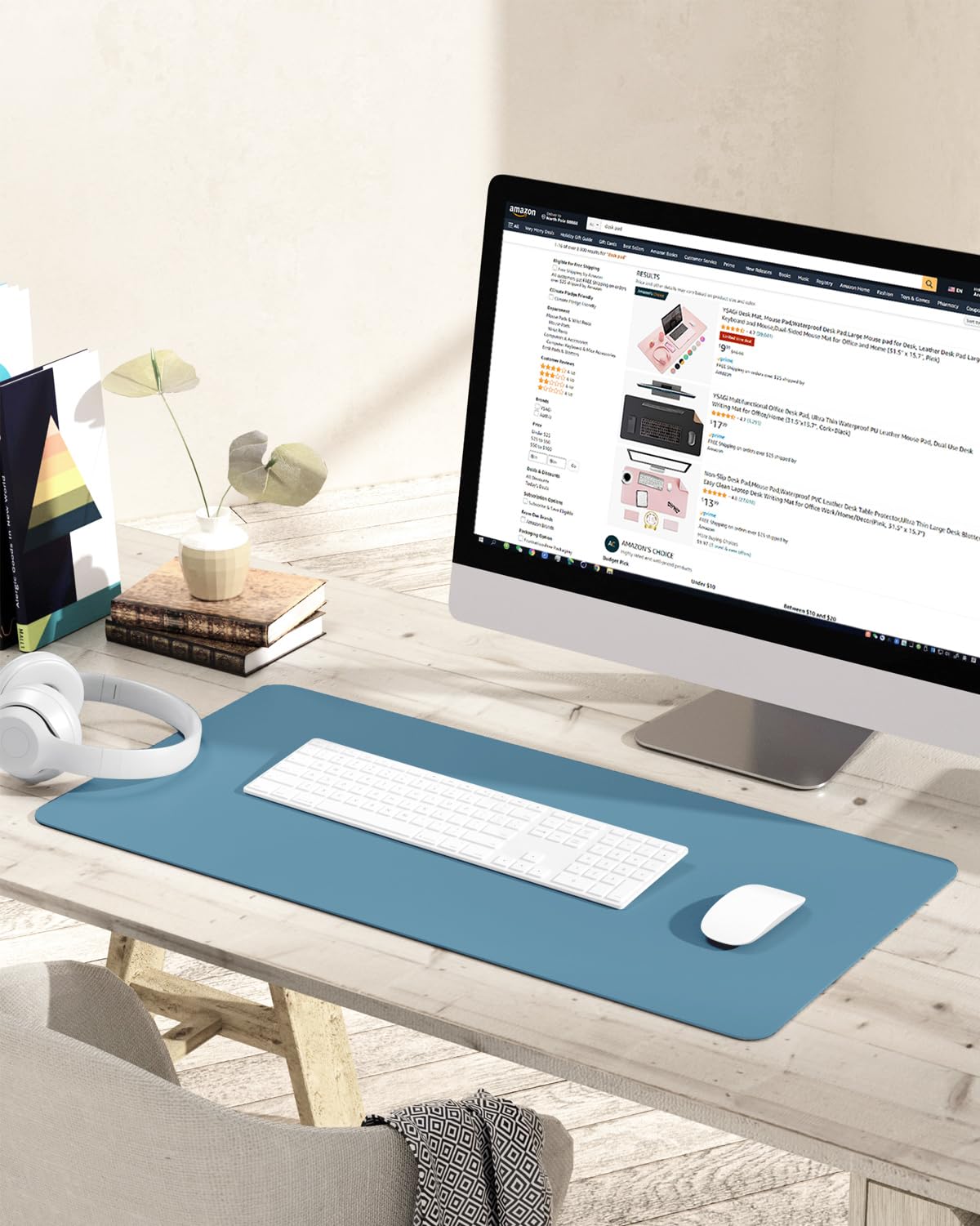 Non-Slip Desk Pad,Mouse Pad,Waterproof PVC Leather Desk Table Protector,Ultra Thin Large Desk Blotter, Easy Clean Laptop Desk Writing Mat for Office Work/Home/Decor(Pink, 23.6&quot; x 13.7&quot;)