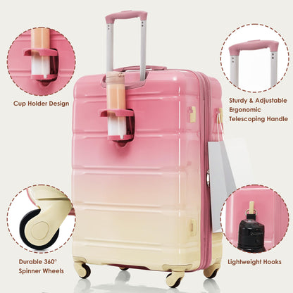 Merax 3 Pcs ABS Hardside Luggage Sets TSA Lock Spinner Wheel Suitcases, Pearly White, 20/24/28 Inch