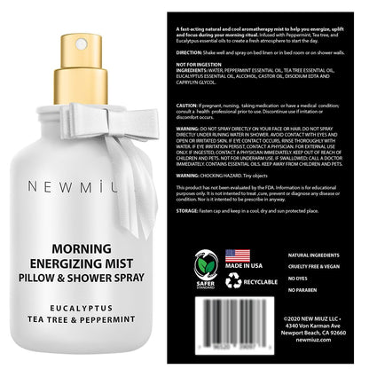 Energizing Shower &amp; Pillow Spray Peppermint Eucalyptus Tea tree Essential Oils Natural Fast Acting Aromatherapy Mist for Relaxation Calming Stress Clear Sinus Cooling Relief Luxury Self care Gift