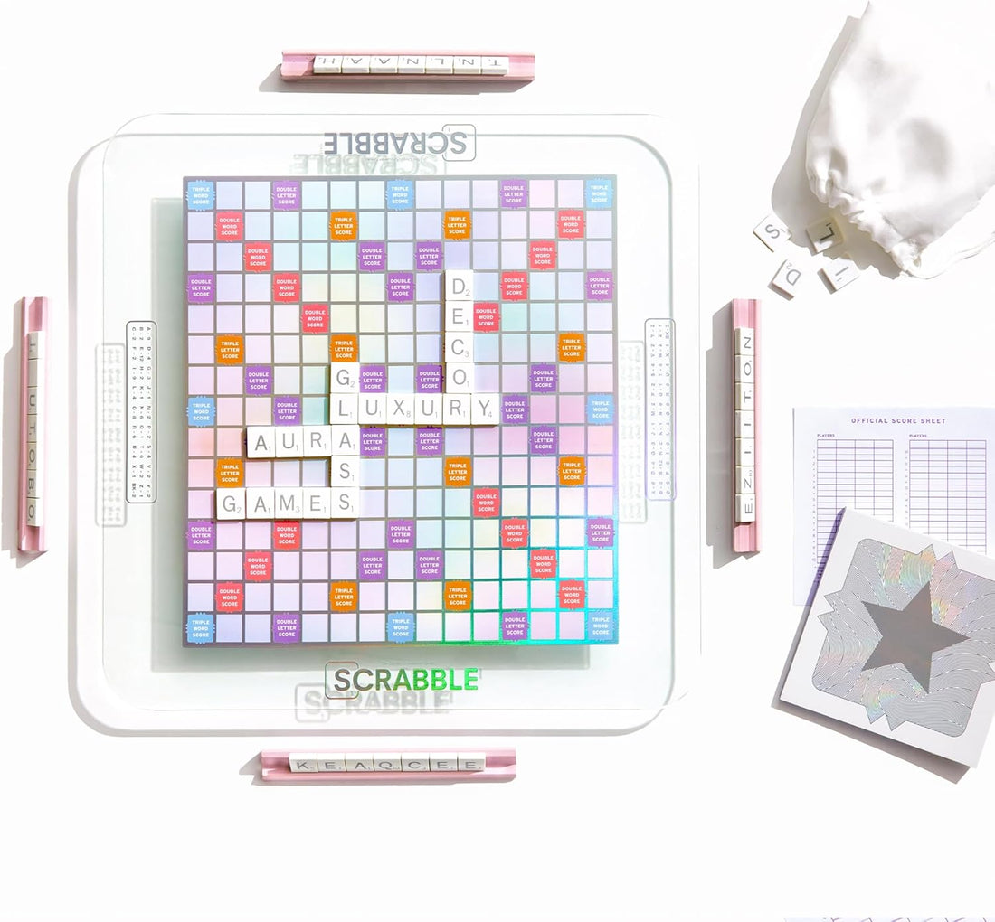 WS Game Company Scrabble Aura Edition with Rotating Tempered Glass Game Board