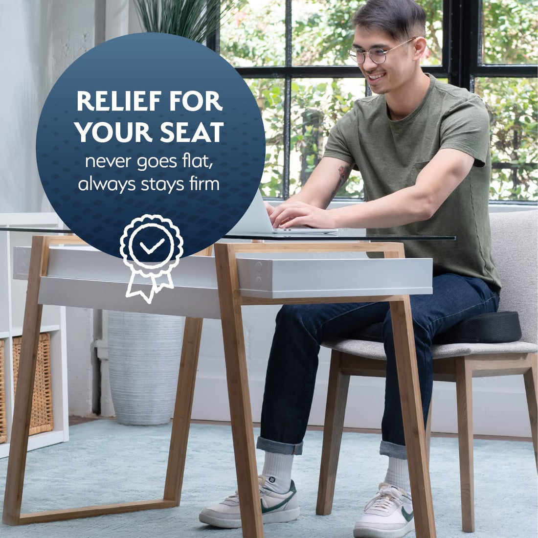Sky Mat Office Chair Cushion - 17.9 x 14 x 2.75 Seat Pillow for Back Discomfort w/Gel Foam Pad, Mesh Cover, Handle and Portable Bag - Machine Washable Pressure Relief Cushions