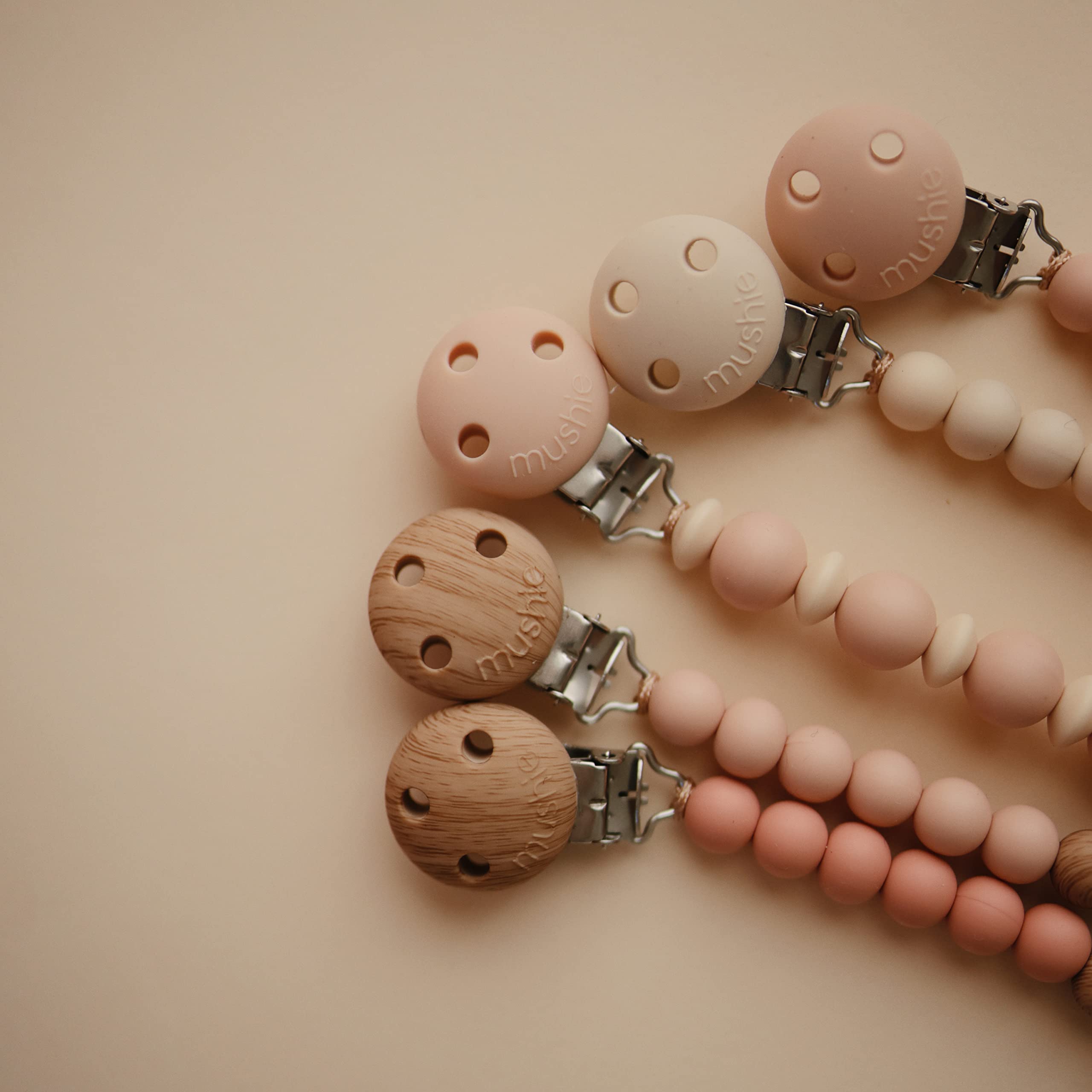 mushie 100% Silicone Baby Pacifier Clip BPA Free | Luna (Faux Wood)