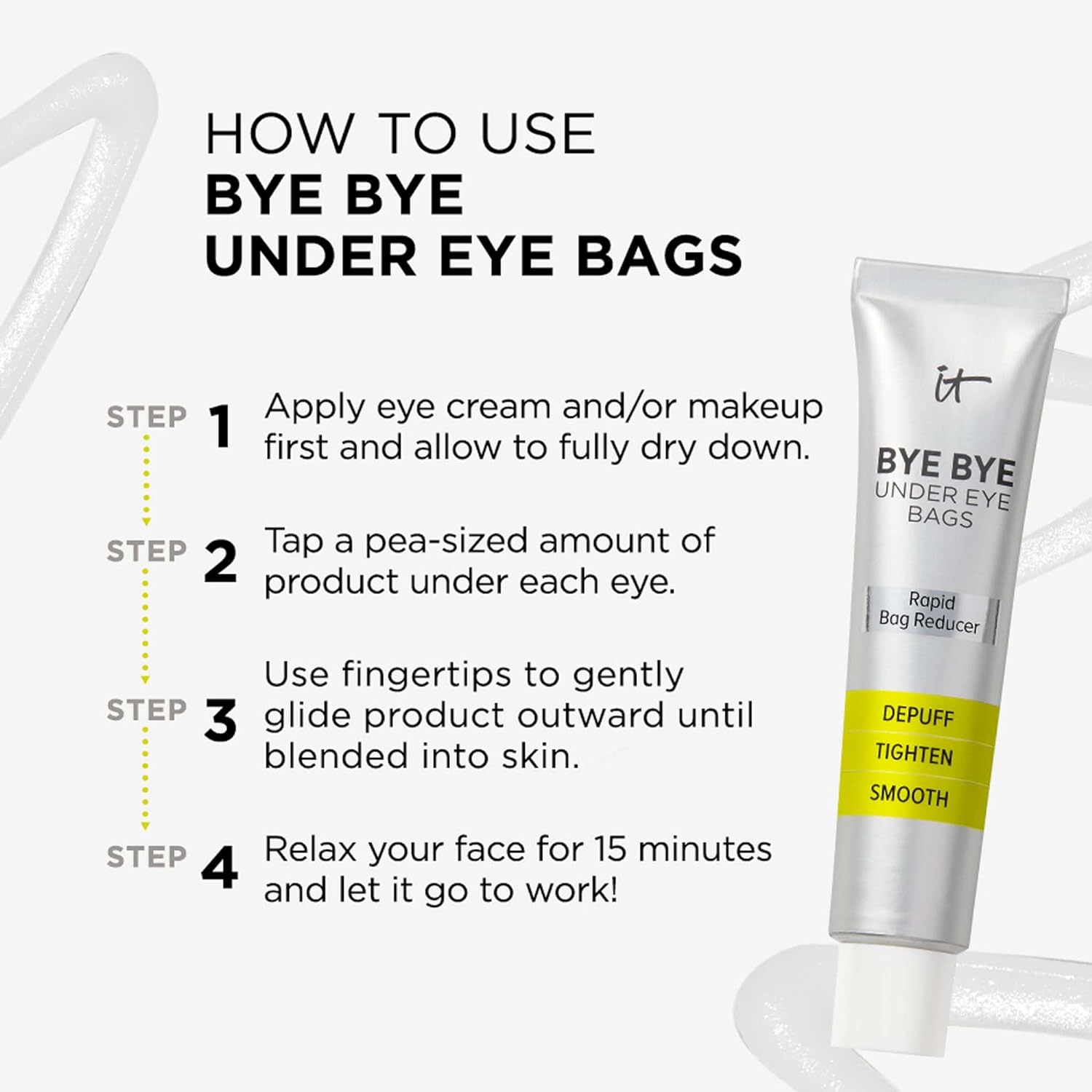IT Cosmetics Bye Bye Under Eye Bags Treatment For Women &amp; Men – Temporary Eye Bag Reducer &amp; Under Eye Corrector Depuffs, Tightens, Smooths &amp; Reduces Look of Wrinkles &amp; Fine Lines - 0.5 Fl. Oz
