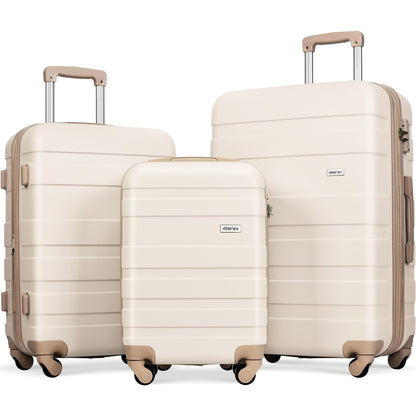 Merax 3 Pcs ABS Hardside Luggage Sets TSA Lock Spinner Wheel Suitcases, Pearly White, 20/24/28 Inch