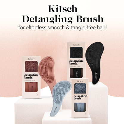 Kitsch Detangler Brush for Curly, Straight, Wet and Dry Hair - No Pain Hair Detangler Brush with Flexible Bristles, Easy-to-Hold, Shower &amp; Travel Hair Brush for Adults and Kids - Black