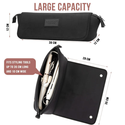 BAREFOOT CARIBOU Hair Tools Travel Bag and Heat Resistant Mat for Flat Irons, Straighteners, Curling Iron, and Haircare Accessories, 2-in-1 Design, with Interior Pockets, Portable Organizer (Ivory)