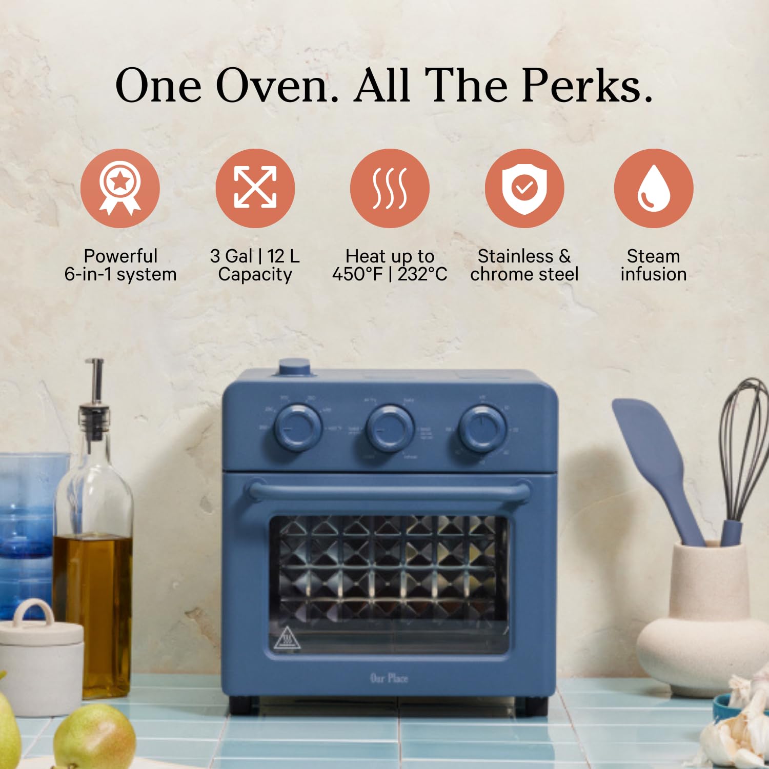 Our Place Wonder Oven | 6-in-1 Air Fryer &amp; Toaster Oven with Steam Infusion | Compact, Countertop Friendly, Fast Preheat, Multifunctional | Air Fry, Toast, Roast, Bake, Reheat &amp; Broil | Steam