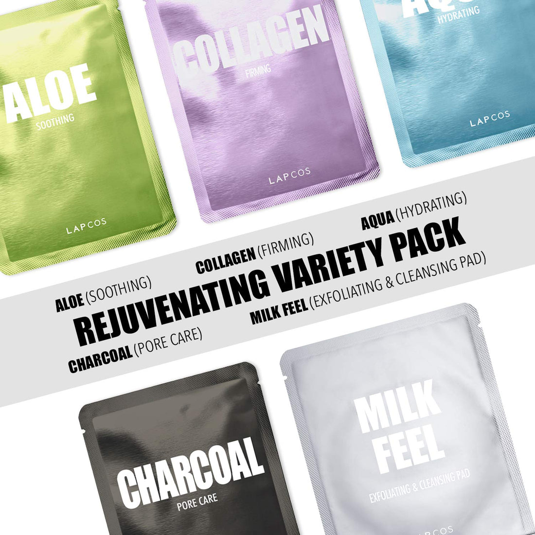 LAPCOS Rejuvenating Sheet Mask Variety Set, Korean Facial Sheet Masks, Moisturizing &amp; Restorative Skincare, 5-Pack