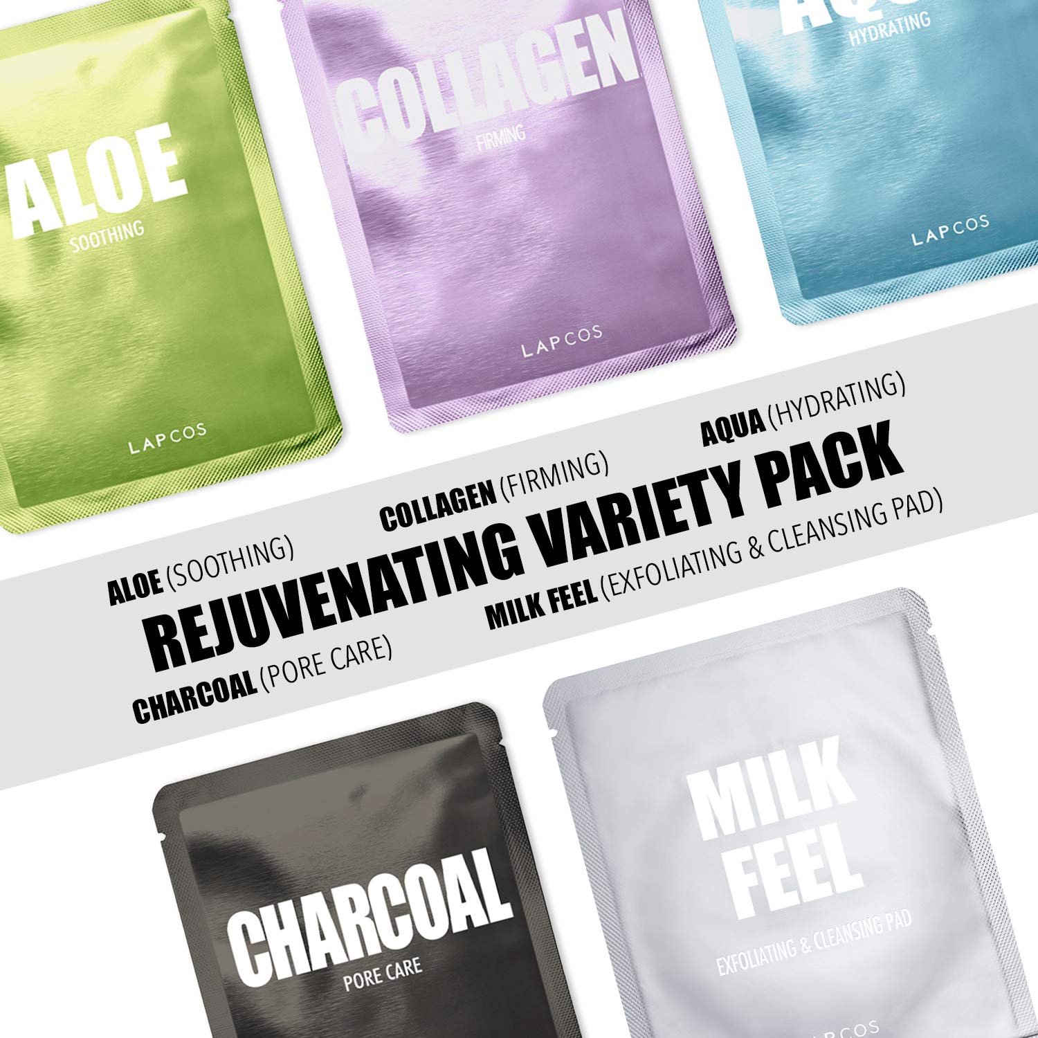 LAPCOS Rejuvenating Sheet Mask Variety Set, Korean Facial Sheet Masks, Moisturizing &amp; Restorative Skincare, 5-Pack