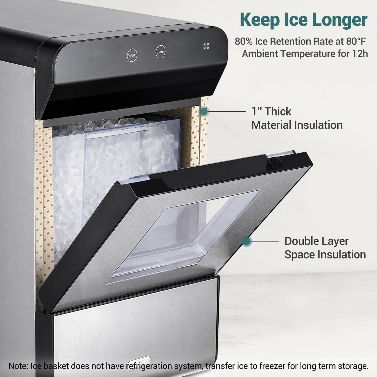 Gevi Household V2.0 Gemi Nugget Ice Maker Countertop Pellet Crushed Chewable Ice Machine with Self-Cleaning Open and Pour Water Refill for Kitchen Party Office Stainless Steel White