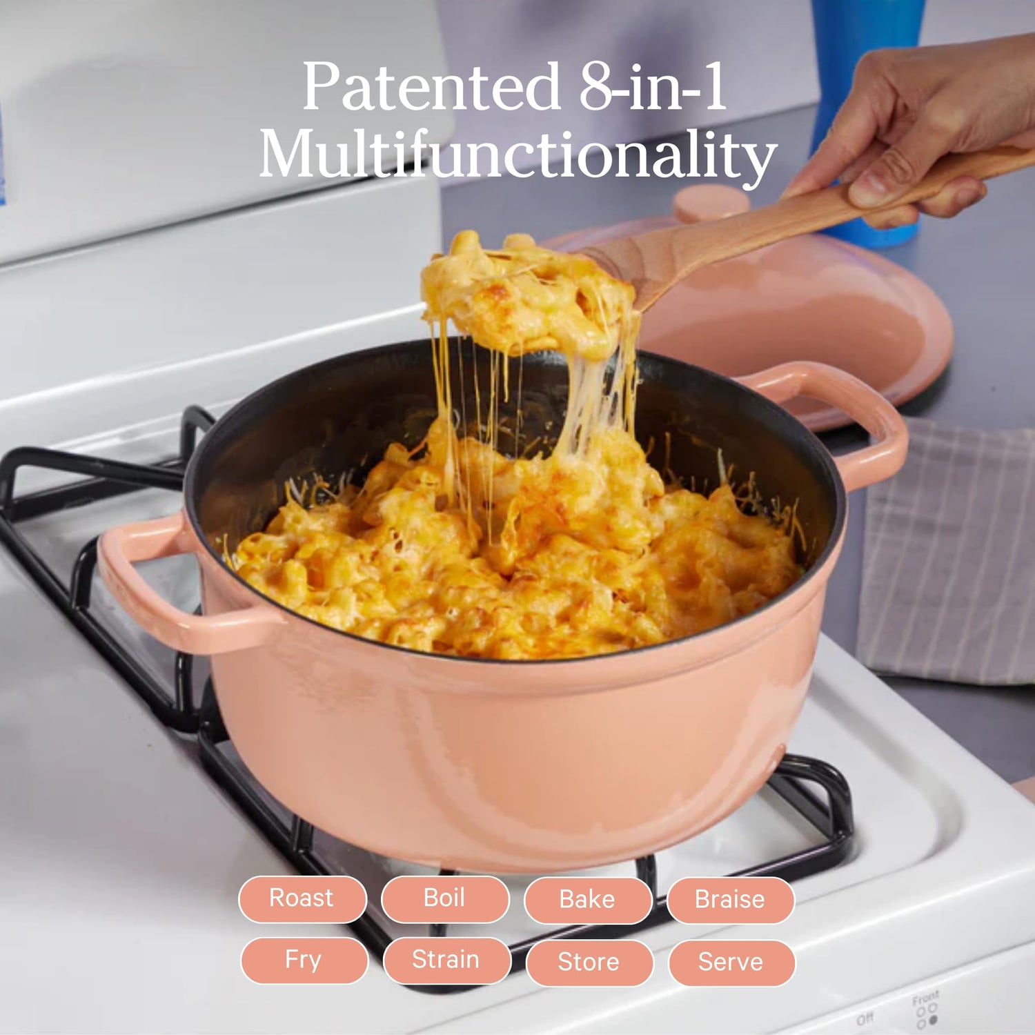 Our Place Cast Iron Perfect Pot | 6-in-1 Multifunctional 5.5 Qt. Toxin-Free Enameled Dutch Oven with Self-Basting Lid | Hot Grips &amp; Beechwood Scraper | Induction Cooktop and Oven Safe | Spice