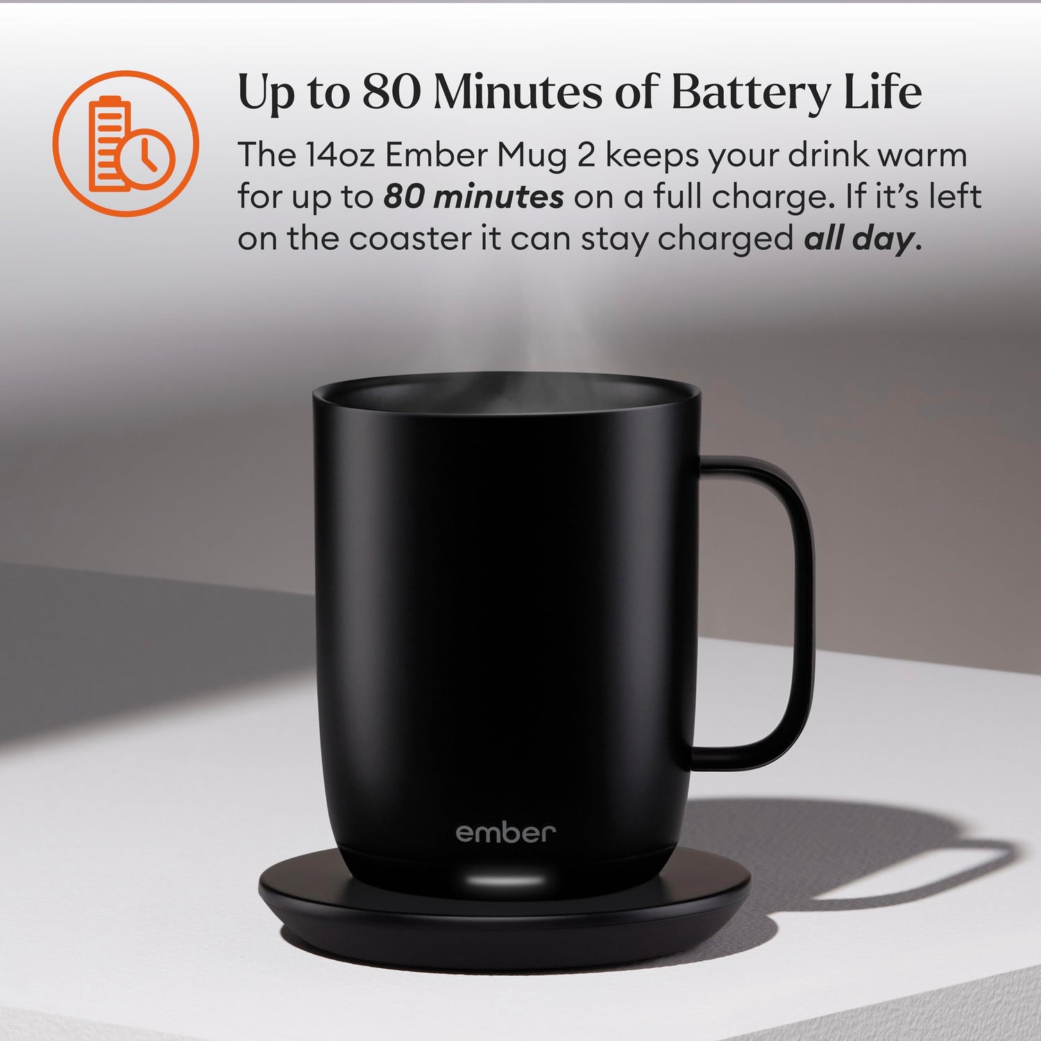 Ember Temperature Control Smart Mug 2, 14 Oz, App-Controlled Heated Coffee Mug with 80 Min Battery Life and Improved Design, White