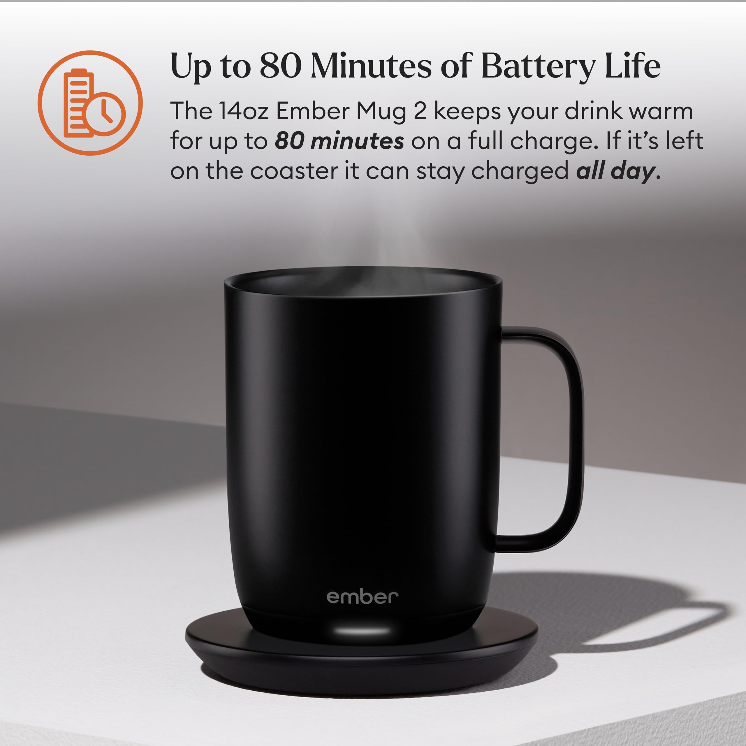 Ember Temperature Control Smart Mug 2, 14 Oz, App-Controlled Heated Coffee Mug with 80 Min Battery Life and Improved Design, White