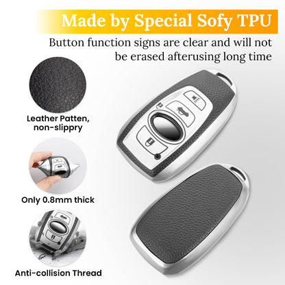 Cadillac Key Fob Cover with Metal Braided Rope Keychain, Upgraded Soft Key Case for 2015-2019 Escalade CTS SRX XT5 ATS STS CT6 (5 Button) (Gold Edge)