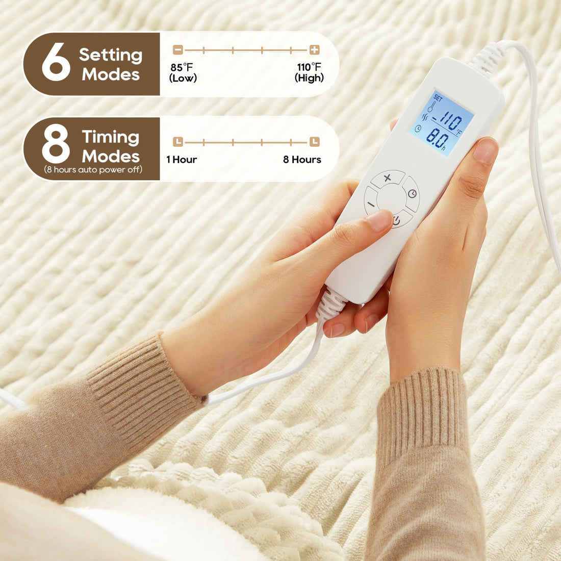 Electric Blanket Heated Throw, Heated Blanket Soft Flannel Heating Blanket Queen Size Machine Washable ETL&amp;FCC Certification (Beige, 84 * 90)