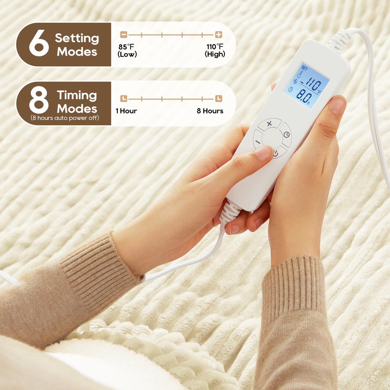 Electric Blanket Heated Throw, Heated Blanket Soft Flannel Heating Blanket Queen Size Machine Washable ETL&amp;FCC Certification (Beige, 84 * 90)