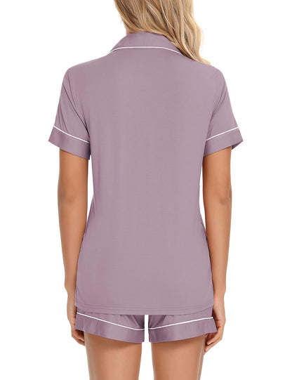 Senert Pajamas Set For Women Short Sleeve Sleepwear Soft Button Down Pjs Set Nightwear Lounge Sets S-XXL