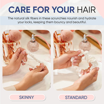 Blissy Silk Scrunchies (3 Pack) - 100% Pure Mulberry Silk - 22 Momme 6A High-Grade Fibers - Silk Scrunchie for Straight &amp; Curly Hair - Preventing Breakage, Tangling, &amp; Creasing (Black Skinny)