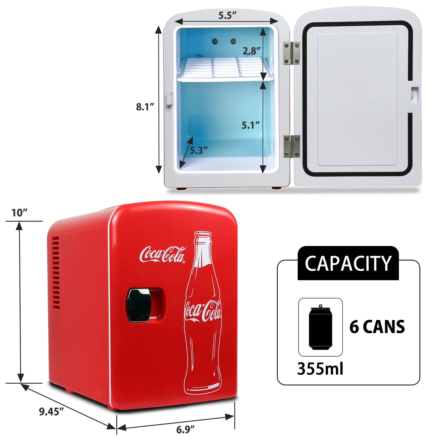 Koolatron Retro Mini Portable Fridge, 4L Compact Refrigerator for Skincare, Beauty Serum, Face Mask, Personal Cooler, Includes 12V Car Adapter, Desktop Accessory for Home Office Dorm Travel, Pink