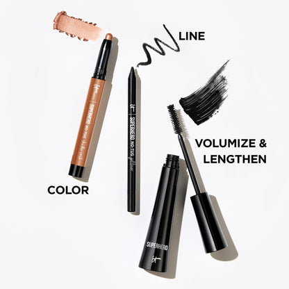 IT Cosmetics Superhero Mascara – Super Elastic Stretch Black Mascara for Volume &amp; Length - Volumizing Mascara with Collagen, Biotin &amp; Peptides – Suitable Makeup Mascara for Sensitive Eyes