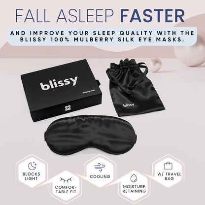 Blissy Silk Sleep Mask - Silk Eye Sleeping Mask for Women &amp; Men for Total Blackout - Silk Eye Mask - 100% Pure Mulberry Silk, 22 Momme 6a Fibers - Blindfold Silk Sleep Mask Side Sleeper Eye Cover