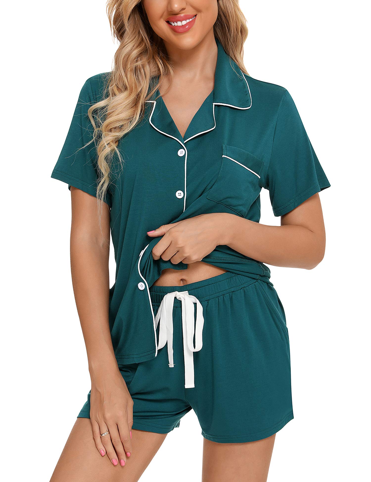 Senert Pajamas Set For Women Short Sleeve Sleepwear Soft Button Down Pjs Set Nightwear Lounge Sets S-XXL