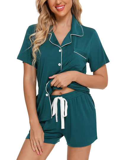 Senert Pajamas Set For Women Short Sleeve Sleepwear Soft Button Down Pjs Set Nightwear Lounge Sets S-XXL